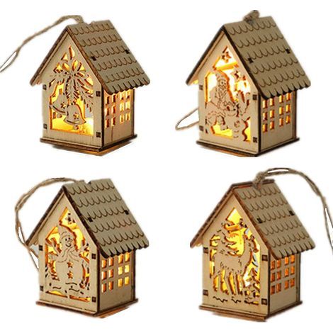 lumires De Nol Cabane En Rondins 4 Pices Ornements De Nol Dcoration Led Lumires Diy Cabine En Bois Arbre De Nol Fentre Ornements De Chambre D'enfa (1/5)