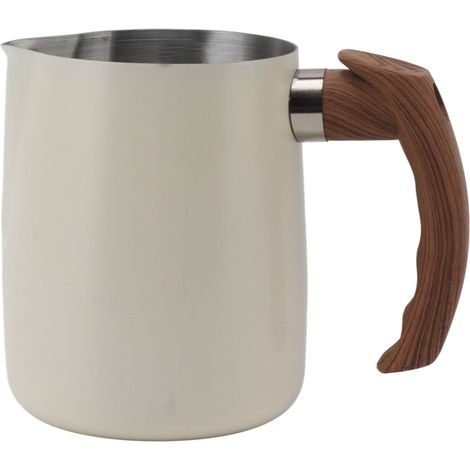 1000-ml-Milchkännchen aus Edelstahl (304) mit tropffreiem Ausgießer für perfektes Aufschäumen, ergonomischem Griff, perlmuttweiße Farbe (1/5)