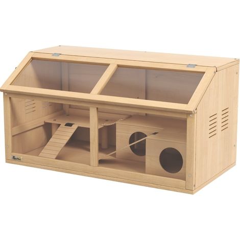 CHICFURN Gabbia per criceto siriano e nano 85x45x44 cm in legno naturale con piattaforma (1/5)