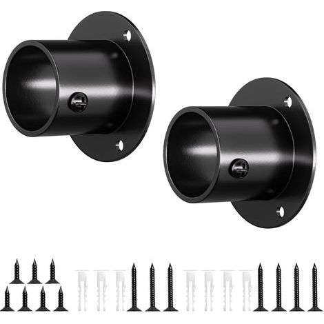 Lot de 2 supports de tringle de placard  32 mm, noir , Supports de tringle à bride en acier inoxydable pour rideau de douche de penderie