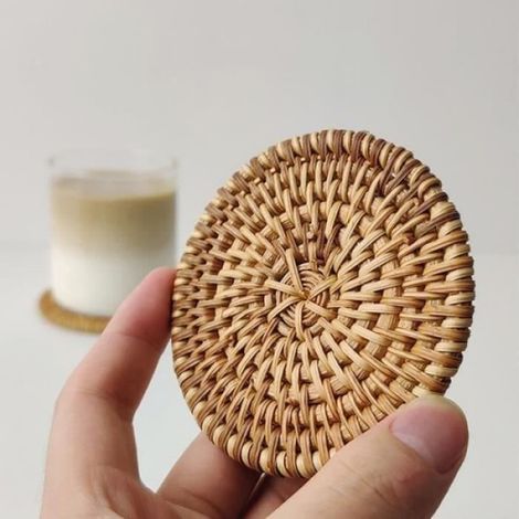 Set de table en rotin - Napperon rond - Cuisine - 10x10cm - Naturelle (1/4)