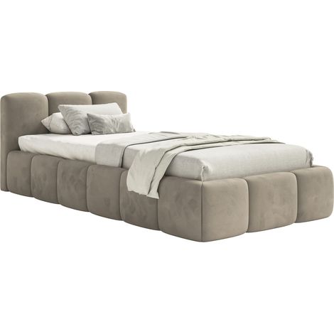 Selsey Cloudy Low – Polsterbett 90x200 cm, Samt Graubeige