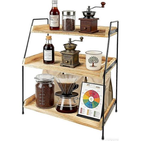 3-stöckiger Organizer für die Kaffeeecke, Zubehör für die Kaffeebar, Arbeitsplattenregal aus Holz (1/5)