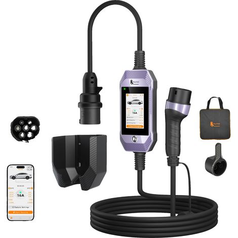 Tragbares EV-Ladegerät, intelligente App-Steuerung, 11 kW Leistung, Lila, Typ2 (1/2)