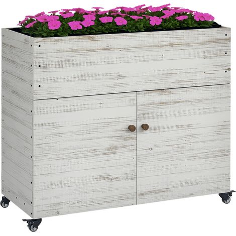 Rollbarer Aufbewahrungsschrank mit Used-Look, 110 x 50 x 95 cm, weiß, innen gefüttert