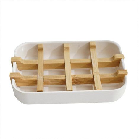 Porte-savon en bambou pour douche, porte-savon en bois blanc (1/5)