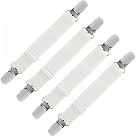 Elastic Bed Sheet Holder, Adjustable Fastening Strap for Bed Sheets, Sofas, Ironing Board Covers (White, 4-Pack), Extends up to 60 cm. YMYNY (1/4)