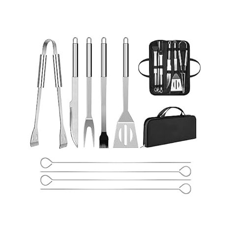 Set di Utensili per Barbecue Professionali in Acciaio Inossidabile con Borsa Facile da Trasportare (9 Pezzi) (1/4)