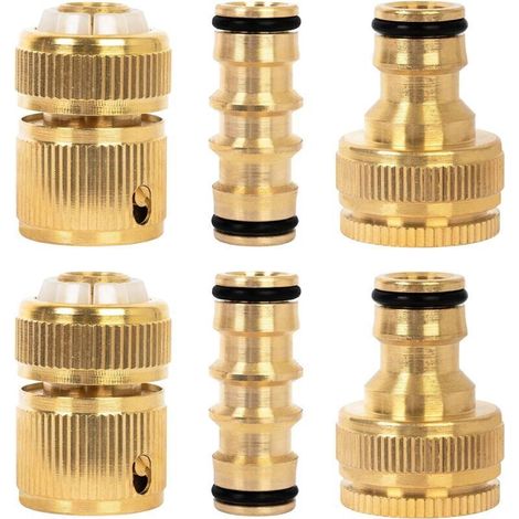 Lot de 6 connecteurs de tuyau d'arrosage en laiton - Raccords et connecteurs de tuyau antirouille avec 2 connecteurs mâles doubles, 2 embouts de tuyau de 1/2 2 connecteurs de robinet de 1/2 (1/5)