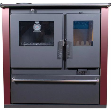 Stufa a Legna da Cucina Verso CS Plus - 7.7 kW con Pannelli Verniciati Nero e Uscita Fumi Laterale Sinistra, Funzionalità e Design Moderno (1/5)