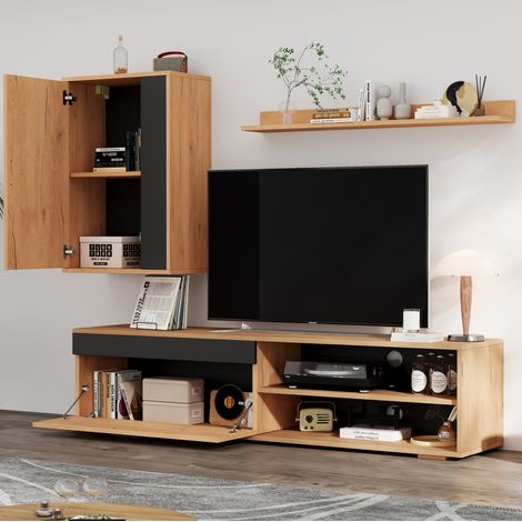 Mueble TV salón con almacenaje estante roble moderno HAVRYA (1/5)