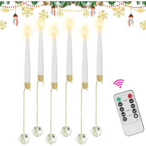 Lot de 6 bougies coniques sans flamme avec télécommande pour décoration d'arbre de Noël 6 pièces LED avec crochet boule de perles pour extérieur, cuisine, maison, vacances, mariage, hommes et femmes (1/5)