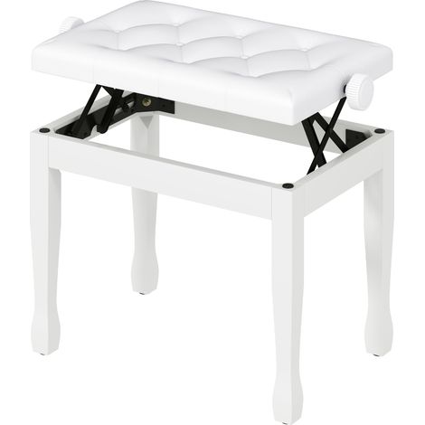 Höhenverstellbarer Klavierhocker, Klavierbank mit Kunstlederkissen für Klaviertastatur, 64 x 35 x 45–55 cm, Weiß