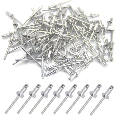 100 Stück 4 x 10 mm Aluminium-Blindnieten, offene Nieten, Popnieten, Packung mit 100 Stück (Silber) (1/5)