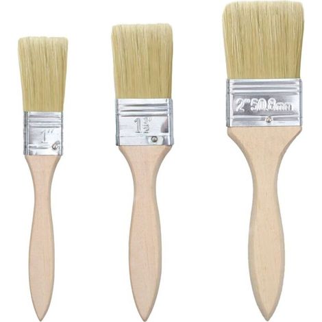 Lot de 3 Pinceaux à Peinture.Pinceaux Peinture Mur.Pinceau Plat Peinture.Pinceau Plat.Manche en Bois.pour Travaux de Peinture avec Peintures et Vernis(25.35.47mm de Largeur) (1/3)