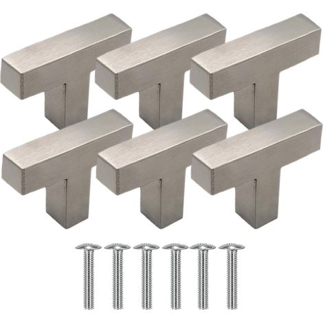 6 Pieces Poignée Meuble Acier Inoxydable, Bouton de Porte en T, Poignée Meuble 1 Trou Boutons de Tiroirs Argent Boutons Carrés avec Vis pour Tiroirs Armoires Placard Commode (1/5)