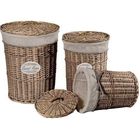 SET DI 3 CESTI PORTA BIANCHERIA SWEET HOME IN COLORE TORTORA (1/2)