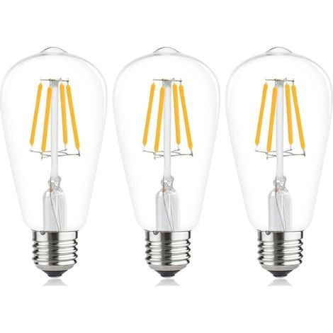 E27 ST64 LED-Fadenlampe, 6W 2700K Warmweiß Vintage Glühbirnen, Retro Edison Vintage Antike Lampe, 540Lm Entspricht 48W Glühlampe, 3er Pack (1/5)