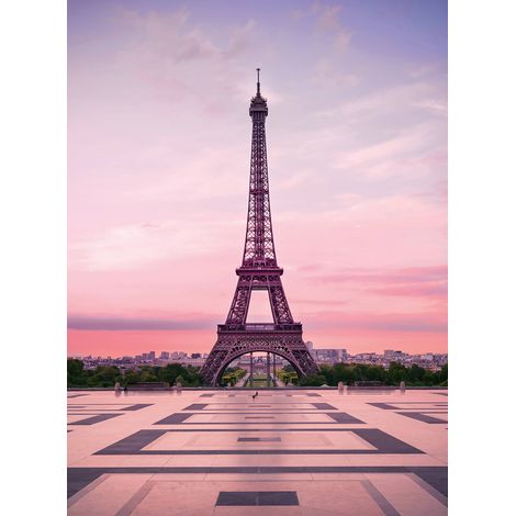 Papier peint panoramique Tour Eiffel chambre ado | Tapisserie panoramique violette & rose Paris | Papier peint panoramique ville idéal salon - 192 X 260 cm (4 pièces) (1/2)