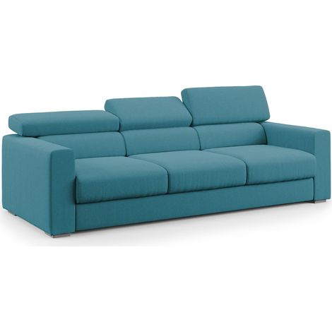 Dylan Divano a 3 sedute con estraibile a cassettone in tessuto simil cotone impermeabile T13 240 cm azzurro