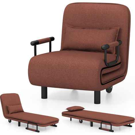 COSTWAY Single Folding Sofa Bed Chair Modern Fabric Sleep Function Holder With Pillow (1/5)