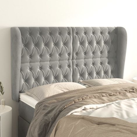 vidaXL Tête de lit avec oreilles Gris clair 163x23x118/128 cm Velours (1/5)