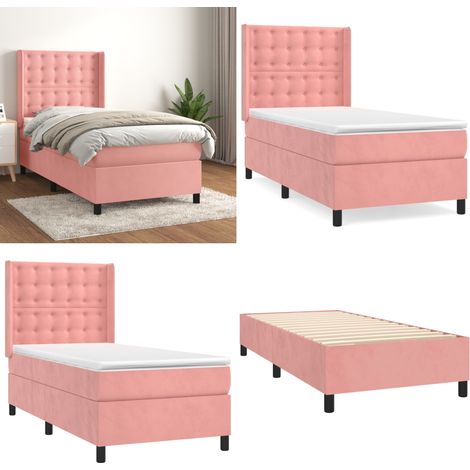 Boxspringbett mit Matratze Rosa 100x200 cm Samt - Samtbett - Boxspringbett - Doppelbett - Rosa Bett - Bettenrahmen - Home & Living (1/5)