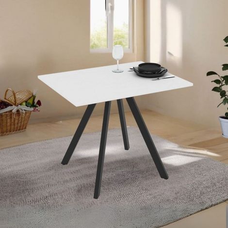 Tavolo rettangolare fisso con piano colore bianco frassinato e gambe nere 90x70 cm Lucas (1/5)