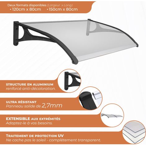 SmartSun Markise Evoke Aluminium 150x80cm. Massivplatte extra widerstandsfähig 2,7 mm dick. Türüberdachung