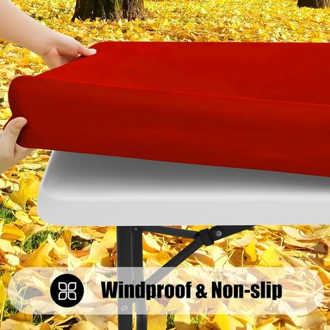 Nappe rectangulaire pour table de pique-nique, imperméable et élastique, pour tables de 1,80 m, lavable en polyester, idéale pour le camping, l'intérieur et l'extérieur (76 x 183 cm). (1/4)
