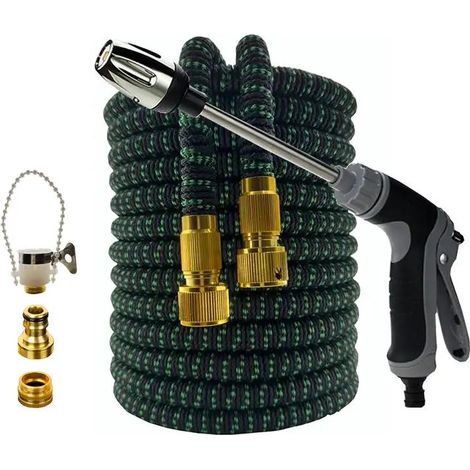 Tuyau d'arrosage extensible pour jardin (noir et vert, 1/2 po, 25 pi) - Tuyau d'arrosage flexible haute pression - Fournitures d'irrigation horticole - Pistolet à eau pour laver la voiture