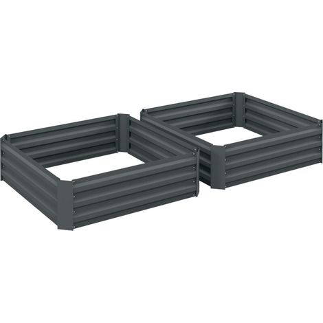 2 bacs de jardin surélevés en acier 100x100x30cm avec châssis, idéal potager ou fleurs pour terrasse, balcon, jardin