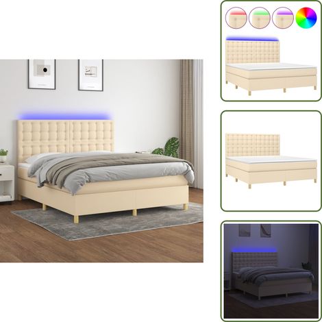 Boxspringbett mit Matratze & LED Creme 180x200 cm Stoff - Boxspringbett - Betten - Schlafräume - Cremefarbenes Bett - Massivholzbette