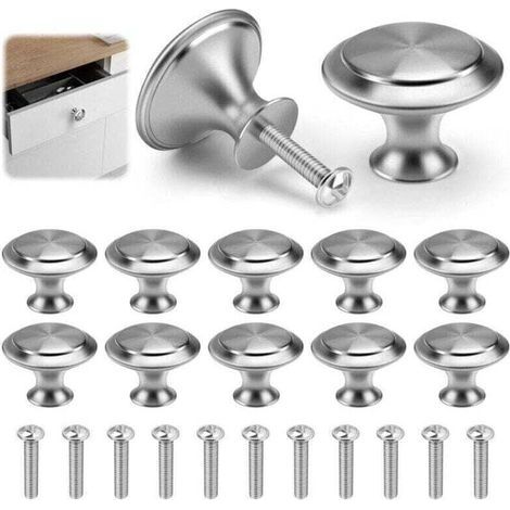 Bouton de Meuble Lot de 12, Rond Tiroir de Porte 30 mm Boutons en Acier Inoxydable avec Vis pour Cuisine Moderne Poignées de Placard en Forme de Champignon pour Armoire (Argent) (1/4)