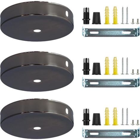 3 Pcs Cache-Câbles en Métal Noir pour Plafonnier 100 x 2mm Auvent de Distribution Rond Boîte de Plafond en Métal Noir pour Lustre,Lampe à Baldaquin,pour Salon Cuisine Couloir Lustre Suspension (1/5)