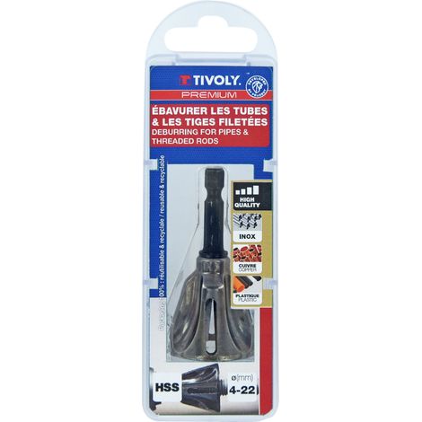 Fresa a 4 lame in HSS per sbavare tubi e barre filettate. Attacco esagonale 6,35 mm a cambio rapido - Ø da 4 a 22 mm - TIVOLY - 10333120002 (1/3)