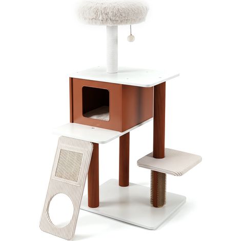Arbre à chat 130 cm à plusieurs niveaux, tour pour chat d'intérieur avec griffoir, condo et perchoir moelleux (1/4)