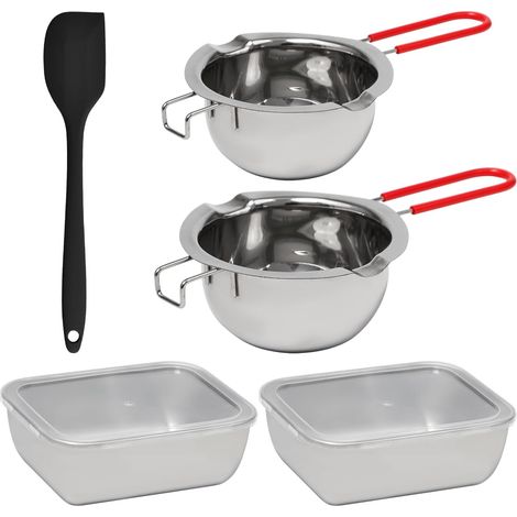 2 Pièces Bol de Bain d'eau en Acier Inoxydable 304 pour Chocolat 480ml+600ml, Avec Spatule Boîtes de Conservation, Fondant au Chocolat Creuset pour Bain-Marie,pour Pâtisserie Beurre (1/5)