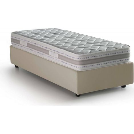 Dmora - Einzelbett Dcassan, Containerbett mit Stoffbespannung, 100% Made in Italy, Seitliche Öffnung, inklusive Matratze 80x190 cm, Beige