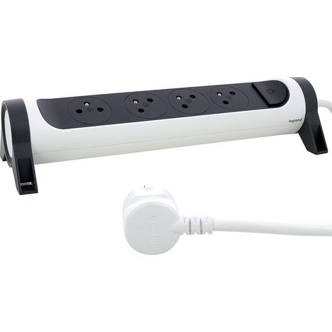 Multiprise Rotative Avec Interrupteur à Voyant LED - 4 Prises Surface avec Terre - Cordon 1,5m - Blanc et Gris Foncé (1/5)