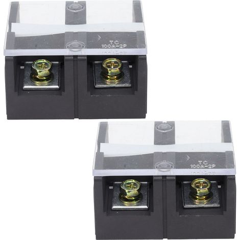 2 bornes de jonction à barrière 600V 100A avec couvercle noir - 2 positions, double rangée fixe en fer (1002) (1/5)