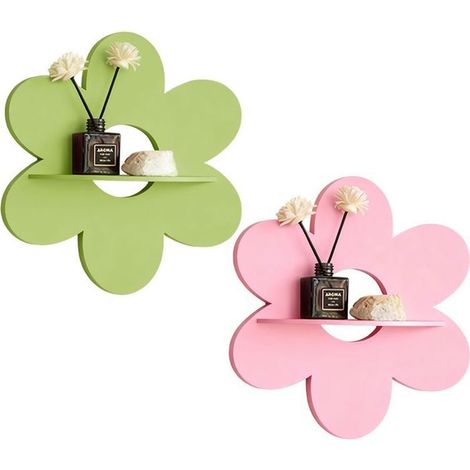 Lot de 2 Étagères Flottantes Forme Fleur Décoratives - Tablette Murale Bois Déco Salon Chambre Salle de Bain (1/5)