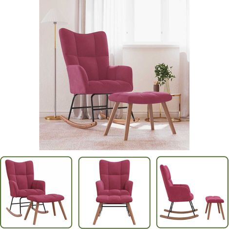 The Living Store Schaukelstuhl mit Hocker Samt Weinrot - Samtsofa - Weinroter Stuhl - Lounge Chair - Schaukelstuhl - Relax Sessel (1/5)