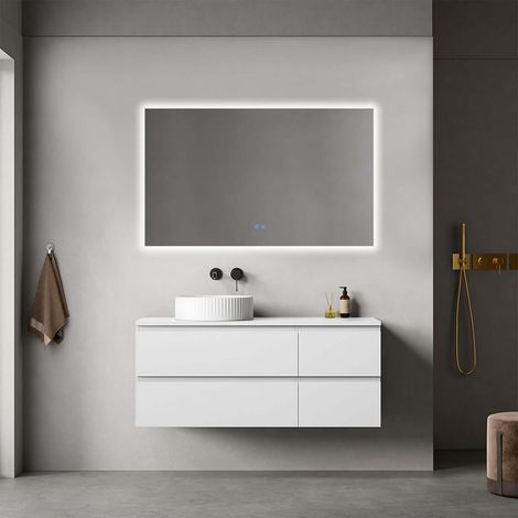 Mobile bagno sospeso reversibile 120 cm Bianco Opaco per Lavabo d'appoggio Specchio Quadro Retroilluminato - Fiji Paint Top (1/4)