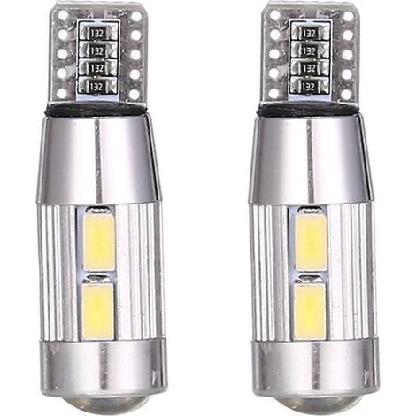 Lot de 2 ampoules LED W5W T10 12V 6000K 5630 10 SMD pour voiture, avec éclairage de plaque d'immatriculation, clignotant latéral et blanc ultra-brillant. Canbus. (1/5)