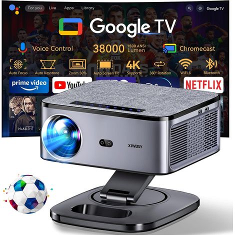 【1500 ANSI/Google TV/Auto Focus】 Projector 4K Supported, 38000 Lumen FHD, 360° Rotation, 4K Video Projector Voice Control, WiFi6 Bluetooth 5.3 Projector (1/5)