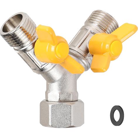 Vanne 3 Voie Raccord Y Robinet WC 3 Voies Douchette G 1/2 avec 1 Rondelles en Caoutchouc pour Salle de Bain, Cuisine (1/5)