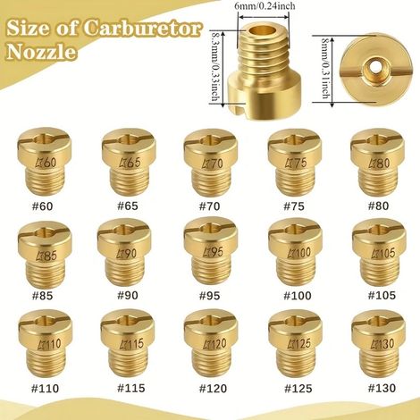 15 Pièces Gicleur Carburateur M6 pour Dellorto Multiple Taille 60-130mm Laiton Carburateur 17.5 pour PHBN-PHVA17 Pièces Gicleur Carburateur M6 pour Dellorto Multiple Taille 60-130mm Laiton Carburateu (1/4)