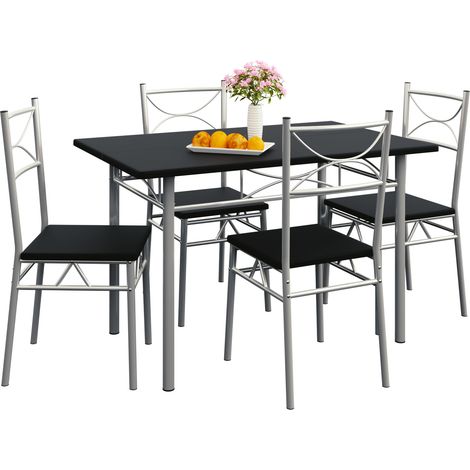 CASARIA® 5 Pcs Dining Table and 4 Chairs Small Kitchen Breakfast Furniture Compact Modern Contemporary Rectanglular Dining Set Black (1/5)