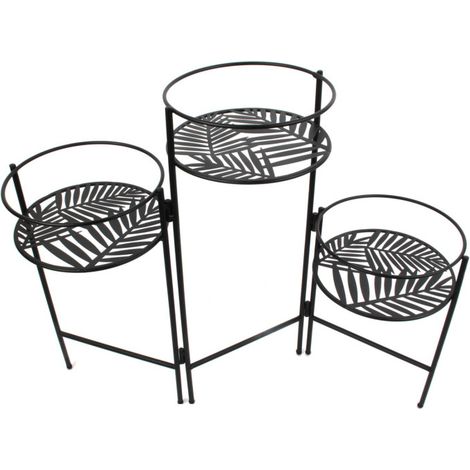 Porte-Plantes 3 Niveaux "Éventail" 66cm Noir (1/4)